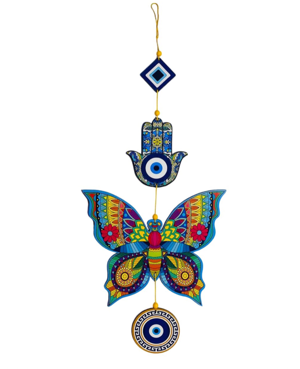 Butterfly Wooden Evil Eye Wall Hanging