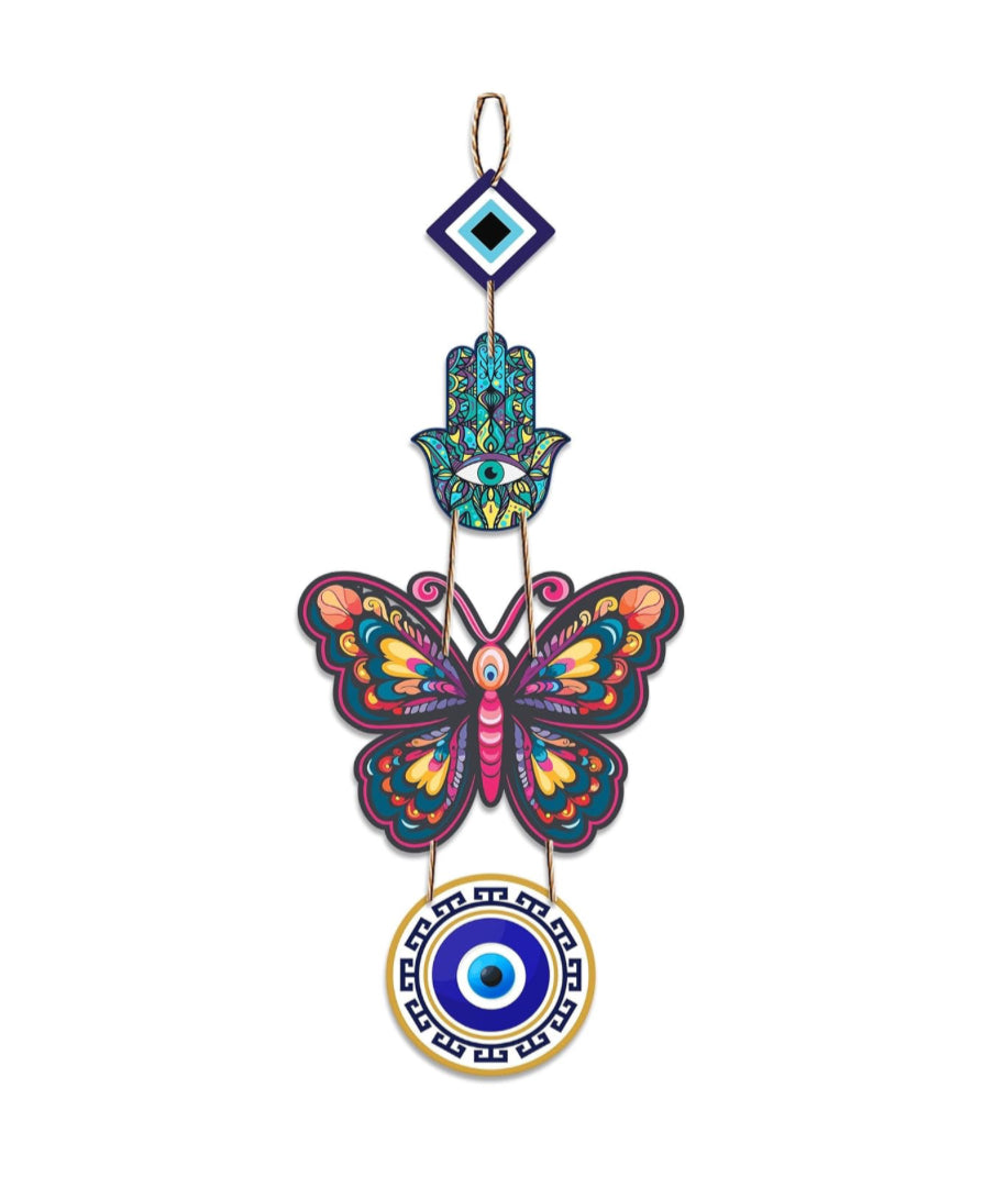 Butterfly Wooden Evil Eye Wall Hanging